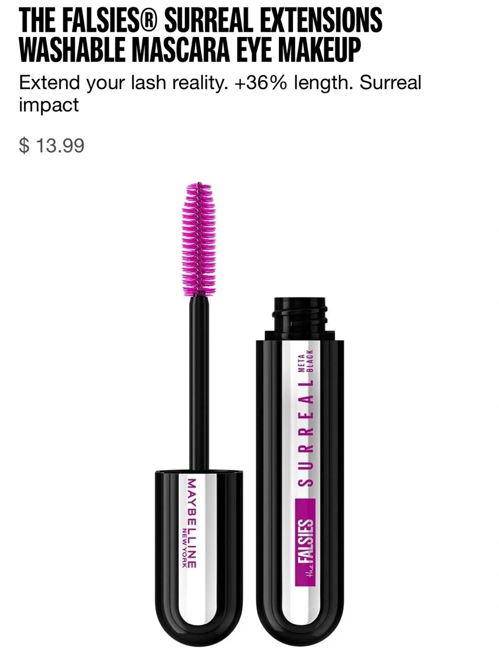 Lot of 3 - Maybelline Falsies SURREAL Extension Washable Mascara-Meta Black #165